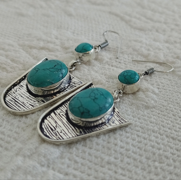 Artisan Turquoise 925 Sterling Silver Earrings Southwestern Handmade Western Big - Picture 7 of 7